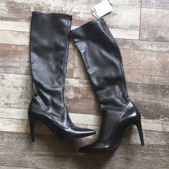 Zara | Shoes | Zara Black Faux Leather Knee High Boots Size 6 | Poshmark
